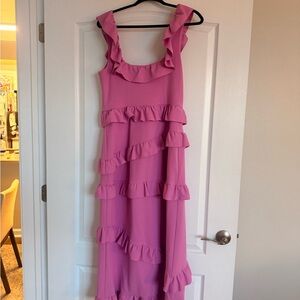 Show Me Your MuMu Ruffled Pink Midi Dress
